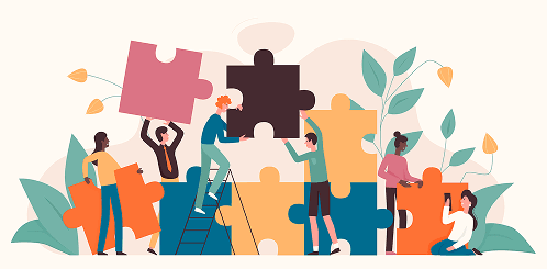 Illustration de personnes assemblant un casse-tête ensemble